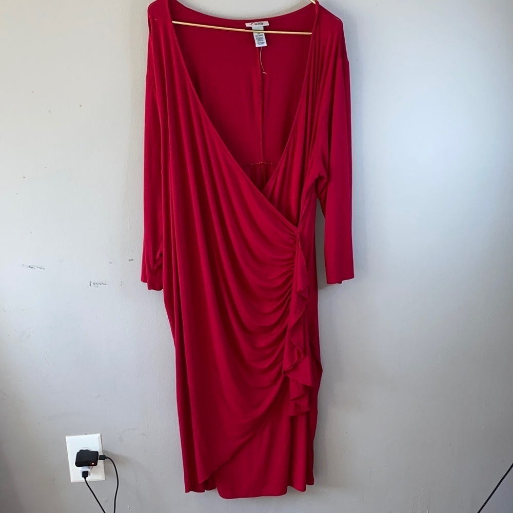 Fashion Nova Red Draped Long Sleeve Dress - Picture 2 of 10